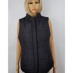 Faded Glory Womens Classic Puffer Vest Black Full Zip Snaps Pockets Mock Neck L
